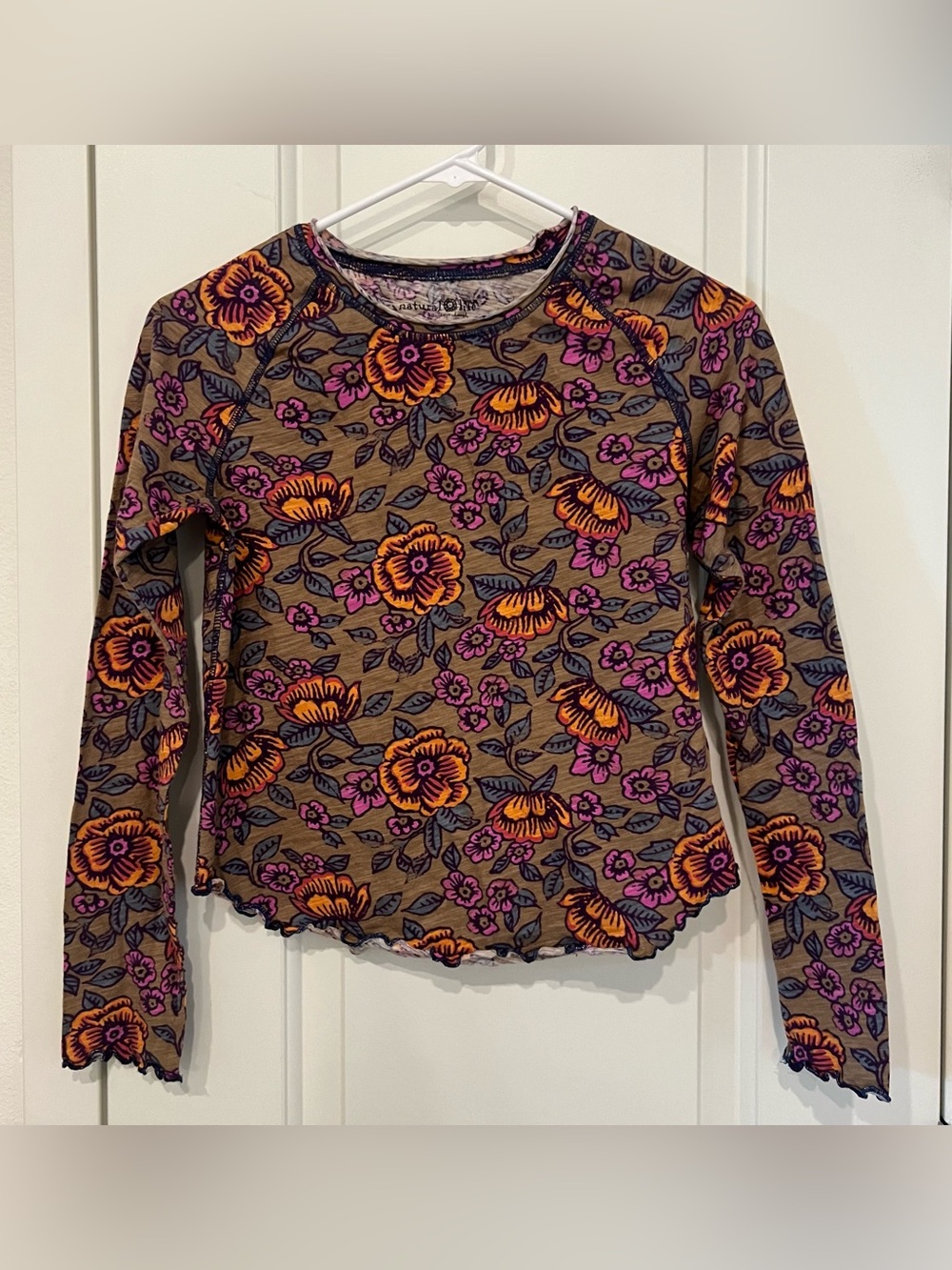 Natural Life Lily Cotton Floral Long Sleeve 
Top Brown Boho Cottagecore Spring